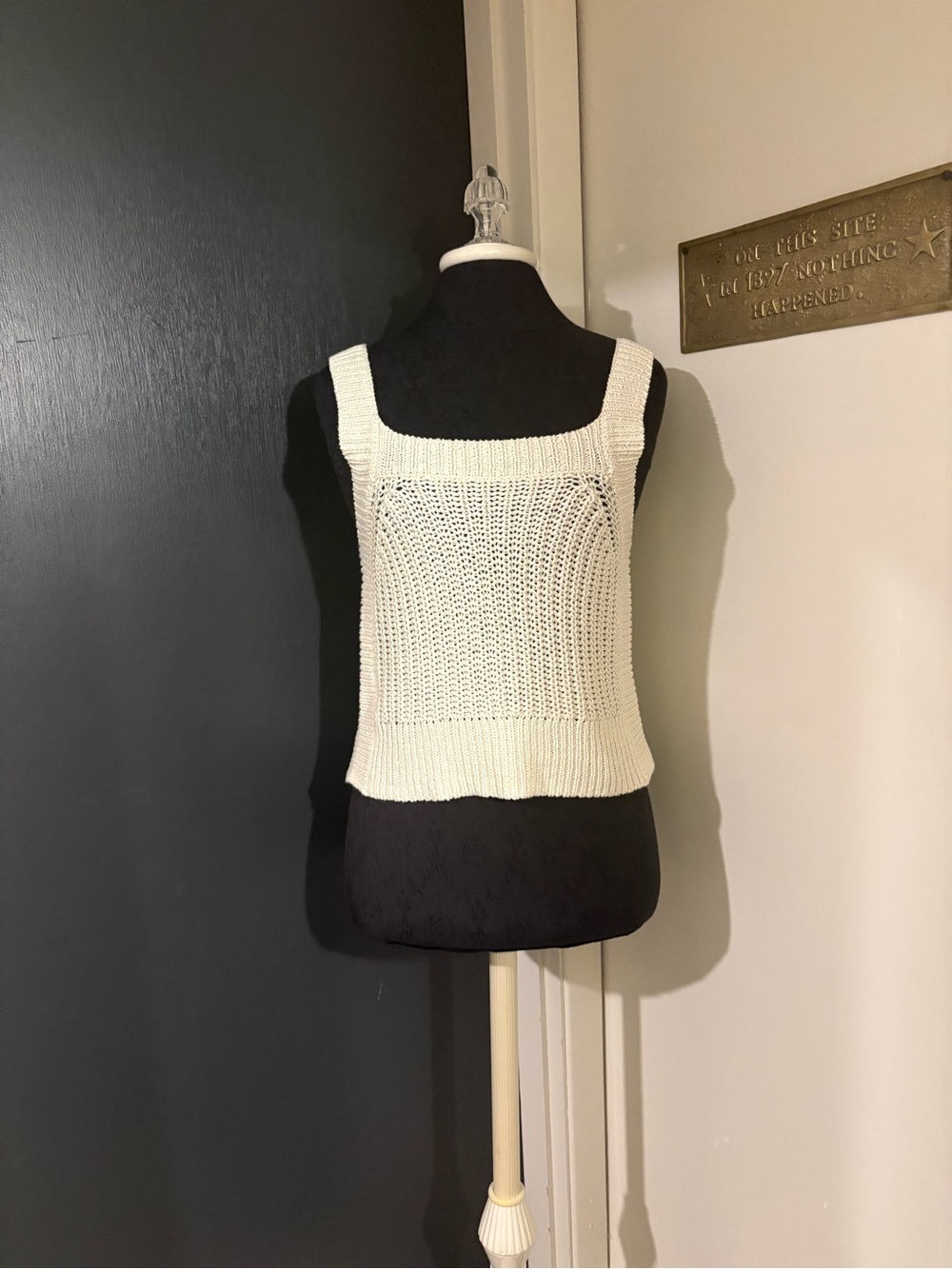 Wilfred Aritzia Linen Cotton Blend Cream Square-Neck Knitted Tank Top